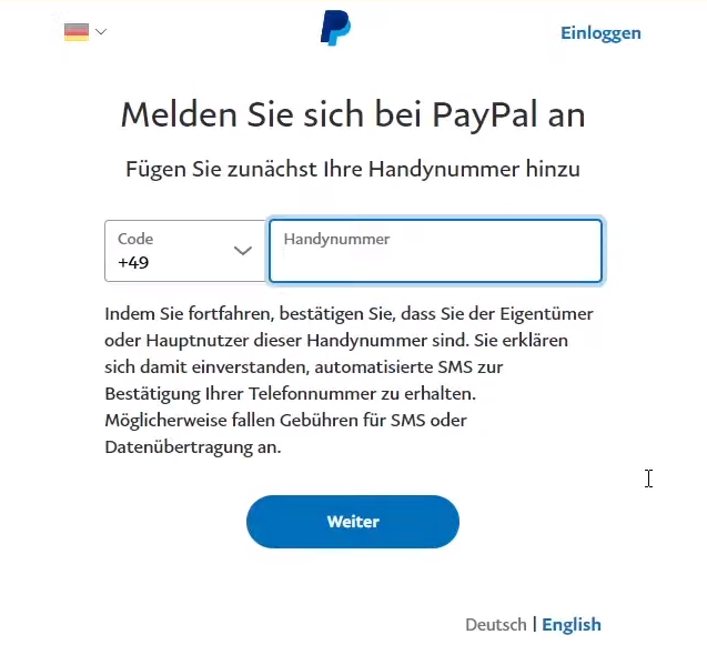 Paypal-Handynummer