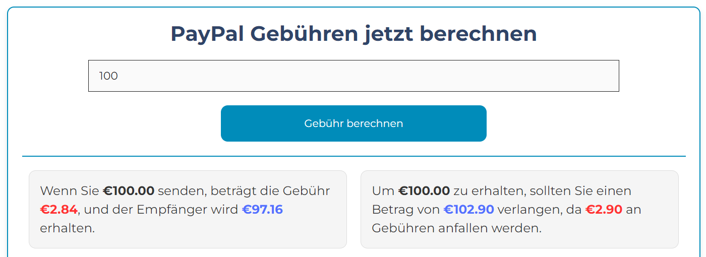 Wie viel PayPal Gebühren fallen bei 100 € an?